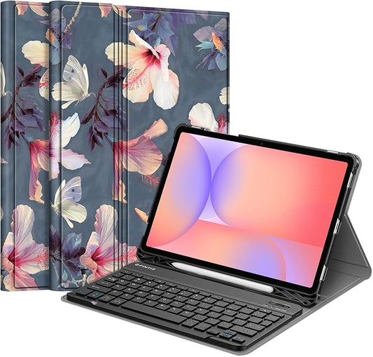 FINTIE Keyboard Case for Samsung Galaxy Tab S10 Lite/ S10 FE/ S9 FE 5G 10.9 Inch/Tab S9 11 Inch with S Pen Holder, Slim Stand Cover Detachable Wireless Bluetooth Keyboard, Blooming Hibiscus