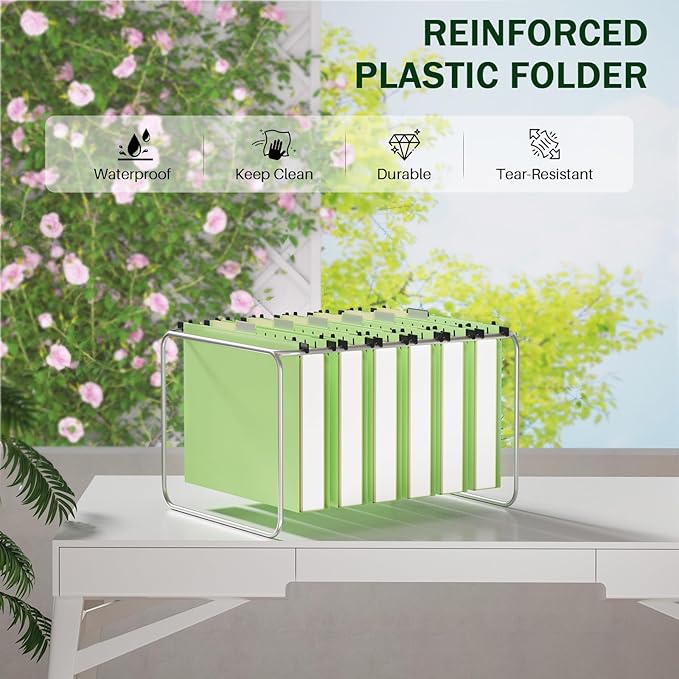 Green Hanging File Folders, 2" Expandable Green File Folders Hanging, Hanging Folders, Expanding Hanging File Folder, Plastic Hanging Files Folders with Tabs & Expandable Bottom, Lette Size, 12 Pack