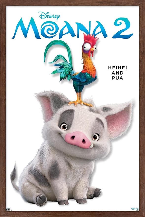 Disney Moana 2 - Heihei and Pua Feature Series Wall Poster, 34L" x 22.4W", Mahogany Framed Version
