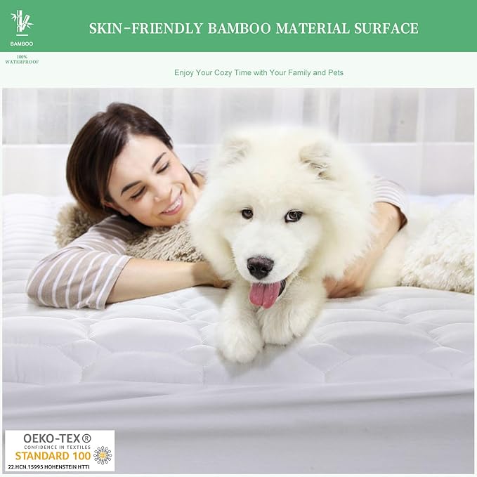 UNILIBRA Twin XL Mattress Protector Waterproof Rayon from Bamboo, Deep Pocket Mattress Pad Cover Fit up to 6''- 19'', Breathable Soft Filling Quilted Fitted Mattress Topper