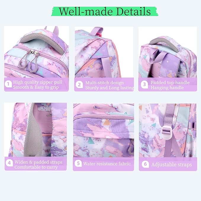 MITOWERMI Pink Backpack for Girls Bookbag Kids School Bags Multi-pocket Girls Backpack for School Elementary Students Schoolbags Teens Back packs (Pink)