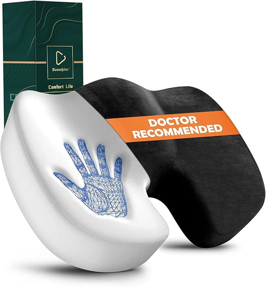 Seat Cushion for Office Chair Memory Foam Coccyx Pain Relief Cushion Pillow for Back Support Non-Slip Seat Pad for Office Desk (Black)