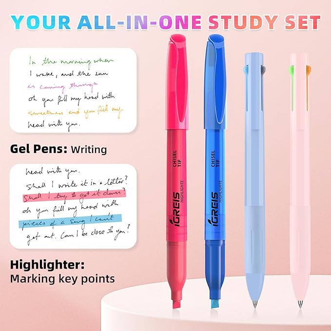 Highlighters Assorted Colors and 2 Pcs 3 in 1 Multicolor Gel Pens 6 Colors Ink, Chisel Tip Colored Highlighters Bulk, No bleed, Qucik Dry, Perfect for Class, School 20 Pack