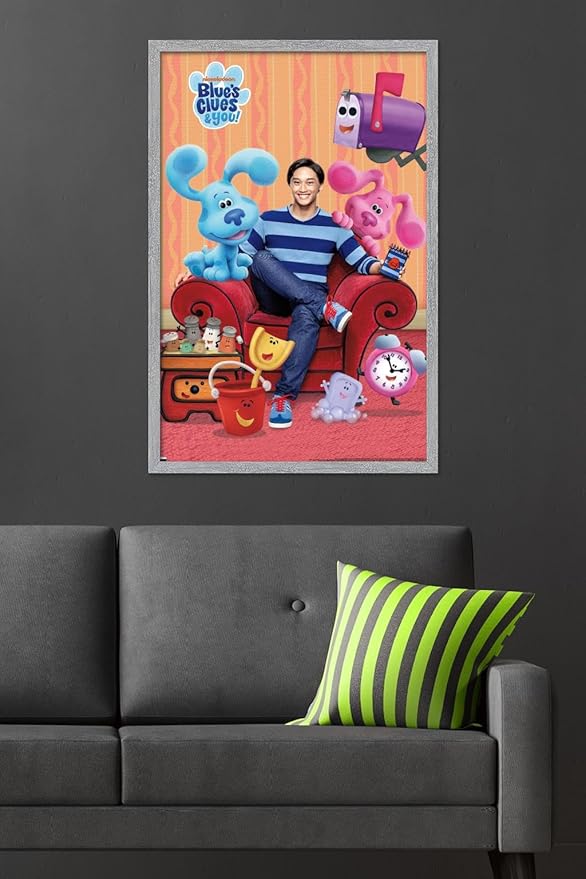 Nickelodeon Blue's Clues - Group Wall Poster, 34L" x 22.4W", Gray Framed Version