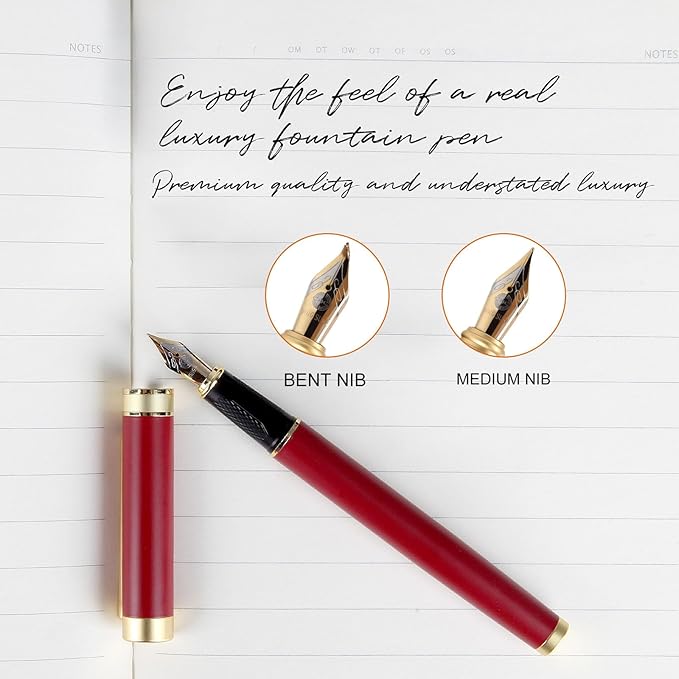 Fountain pen, Stunning luxury pen, Nice pen gift, pure copper heavy feel Office Executive Pen Smooth Writing Pens for Men Funcy Pens with Gift Case 10 black cartridges (Red)