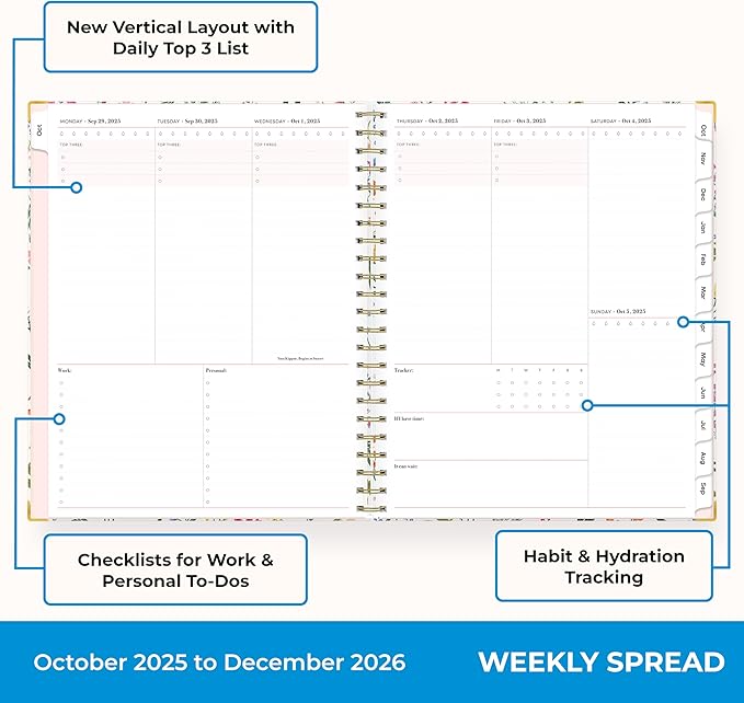 Blue Sky 15 Month 2026 Weekly and Monthly Planner Calendar, October 2025 - December 2026, 8.5" x 11", Hard Cover, Durable Twin Wire Binding, Laminated Tabs, Storage Pocket, Includes Ruler, Sticky Notes & Stickers, Londonberry