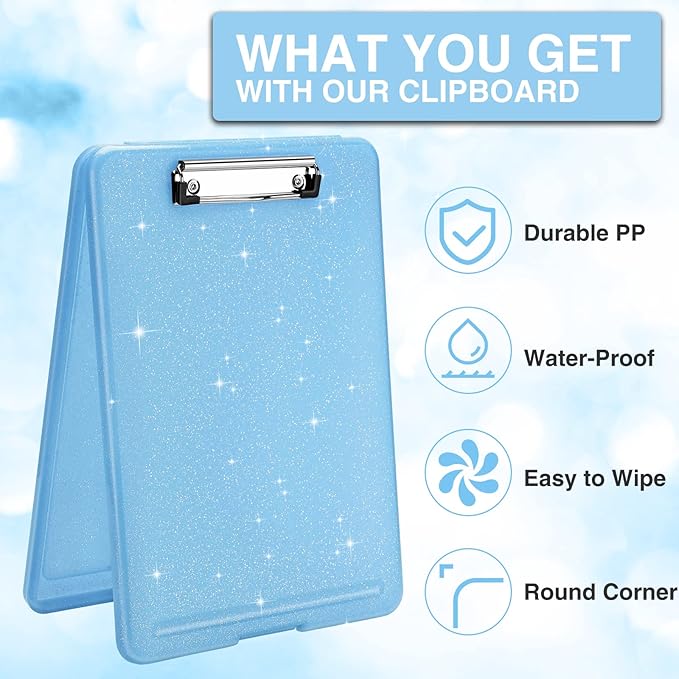 Sooez Clipboard with Storage, Plastic Storage Clipboards with Low Profile Clip, Nursing Clip Boards Foldable, Hanging Clipboard Case for Work, Teacher, Classroom Must Haves, Office School Supplies