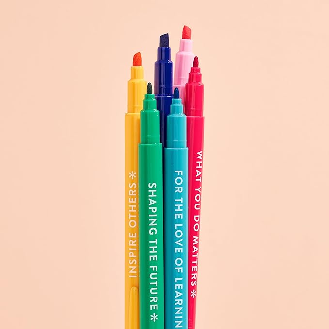 Erin Condren Dual Tip Markers, Colorful and Versatile Marker Set for Journals, Planners, and Note-Taking, Includes Fine Tip and Medium Tip, Teacher Motivational Quotes, Set of 6