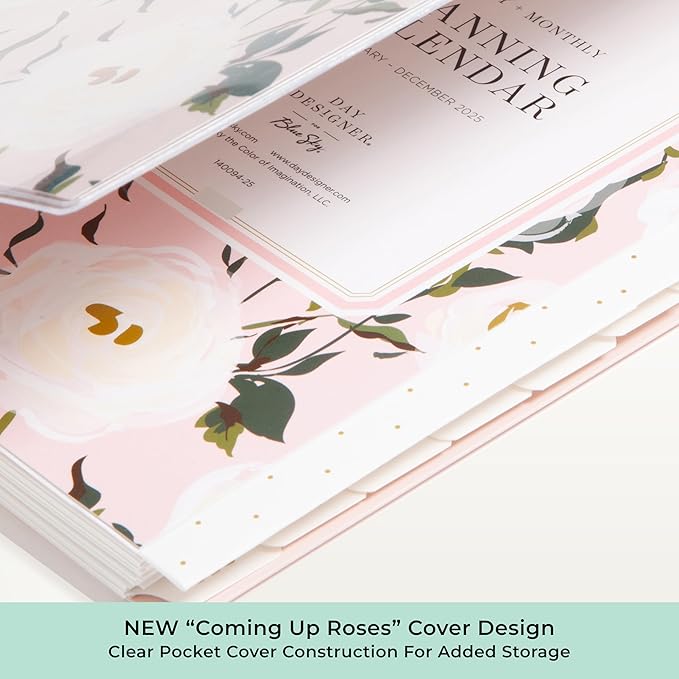 Blue Sky Day Designer 2026 Weekly and Monthly Planner Calendar, January 2026 - December 2026, 5" x 8", Clear Pocket Cover, Durable Twin Wire Binding, Includes Storage Pocket, Stickers, Coming Up Roses