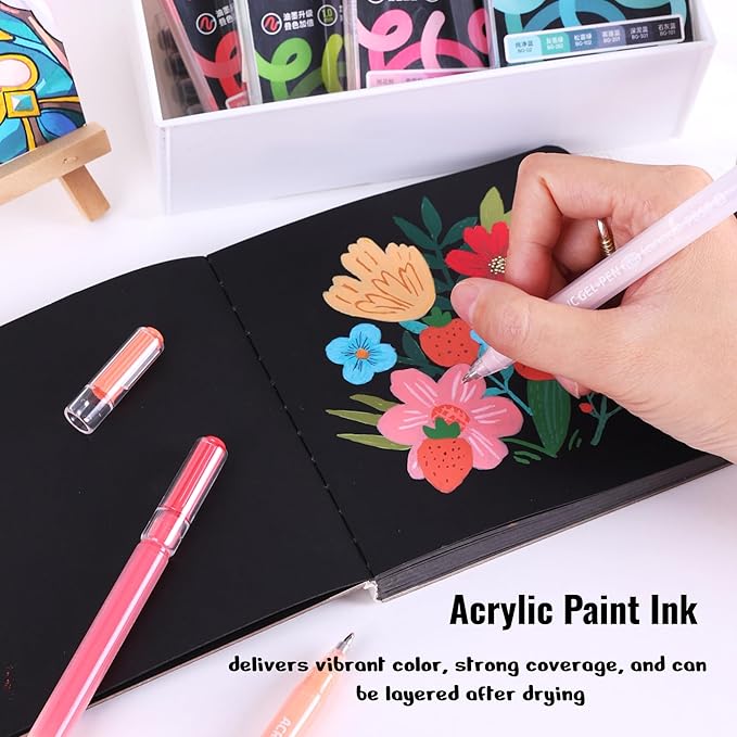 Acrylic Painting Gel Pens 36 Colors with 1mm Bullet Tip, Color Gel Pens for Adult Drawing, Coloring, Sketching, Journaling, DIY, Acrylic Ink Pen for Black Paper, Rock, Glass, School and Art Supplies