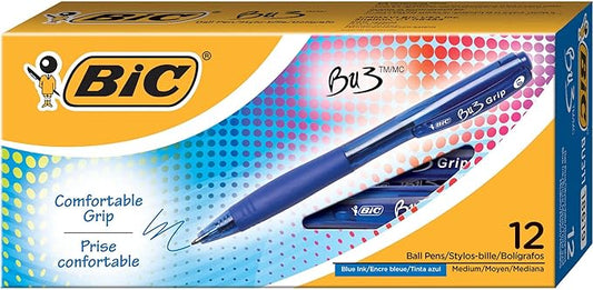 BIC BU3 Retractable Ballpoint Pen, Medium Point (1.0mm), Blue, Side Click Retraction For Added Convenience, 12-Count