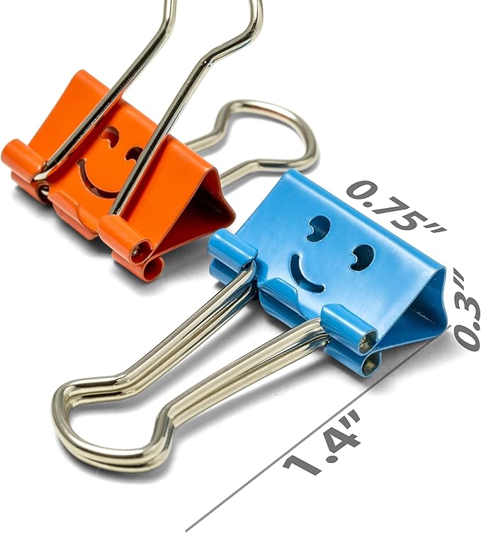 Officemate Happy Smiling Face Binder Clips, Small Size, 42 in Pack, Comes in Assorted Colors (31090)