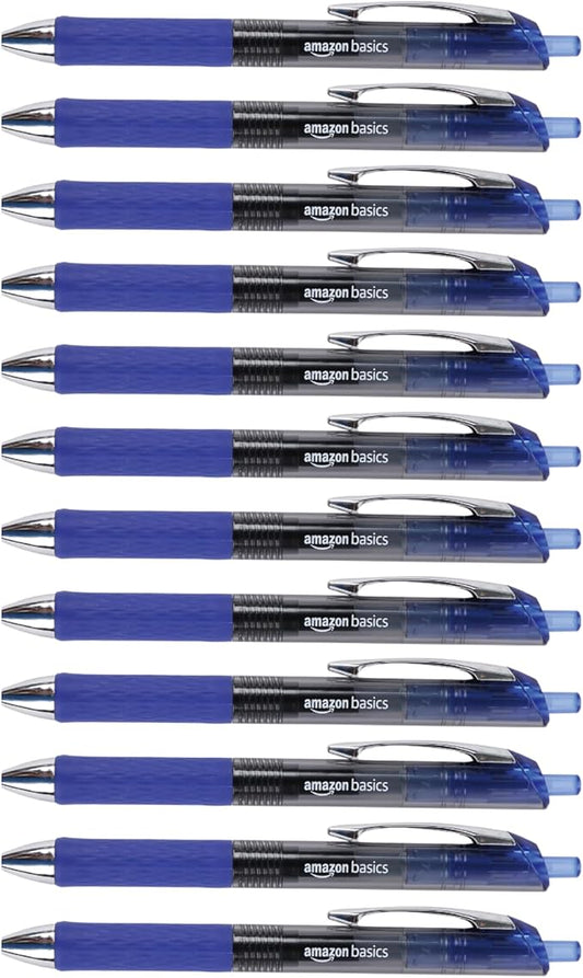 Amazon Basics Retractable Gel Pens, Fine Point 0.7mm, Smooth Writing, No-Smear Ink, Blue, 12-Pack