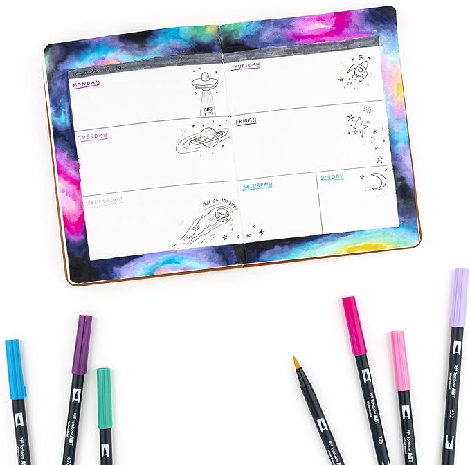 Tombow 56188 Dual Brush Pen Art Markers, Galaxy, 10-Pack. Blendable, Brush and Fine Tip Markers