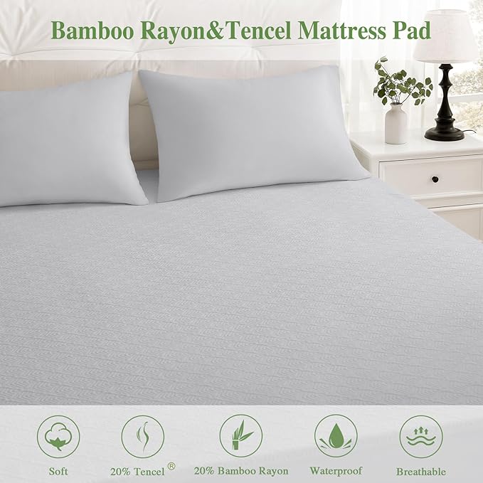 Twin Mattress Protector 2 Pack, Waterproof Mattress Pad Washable Rayon Mattress Cover Breathable Noiseless Bed Protector 3D Patterns 5" - 21'' Elastic Fitted Deep Pocket(Light Grey)