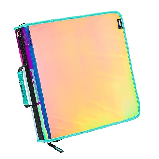 Case-it Iridescent Go Tab Zipper, 2" O-Ring with Removeable 5-Color tabbes, Expanding File Folder and Shoulder Strap and Handle, PS-440-VC-C, Iridescent