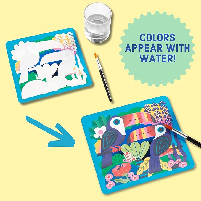 Mudpuppy Rainforest Friends – Color Magic Water Reveal Kit with Illustrations of Rainforest Animals for Children Ages 2 and Up