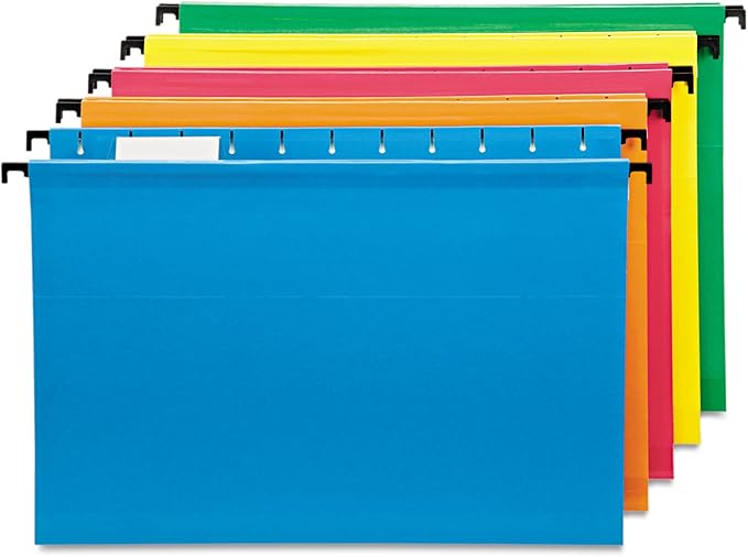 Pendaflex SureHook Reinforced Hanging Folders, Letter Size, Assorted Colors, 1/5 Cut, 20/BX (6152 1/5 Asst)