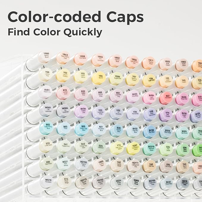 Ohuhu Pastel Alcohol Brush Markers- 48 Colors of Honolulu Blossoming- Alcohol Based Double Tipped Art Marker Set for Artist Adults Coloring Illustration- Brush & Chisel - Refillable - AP Certificated