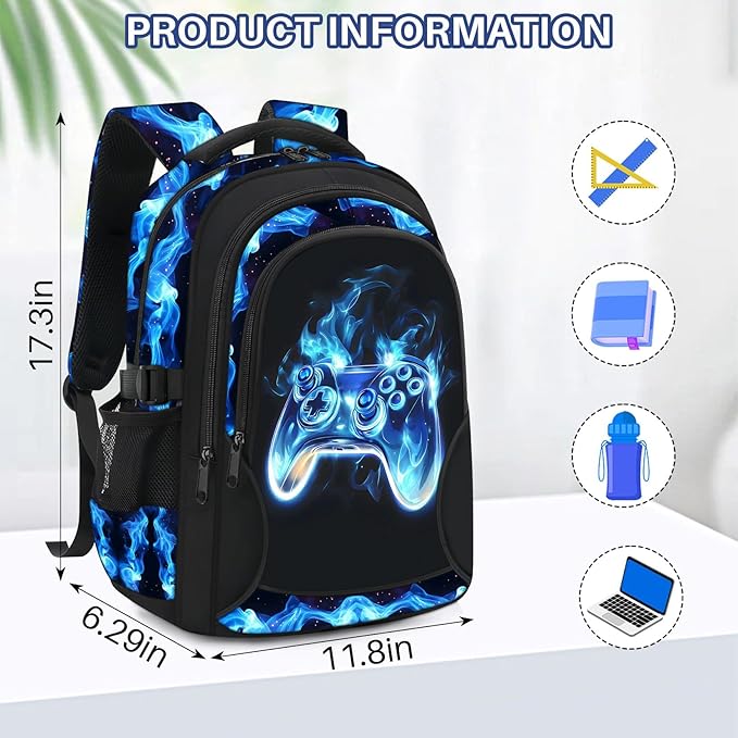 Kids Backpack for Boys - Gamer Boys Backpacks for Kids Teens Elementary Middle School, 17″ Large Capacity Students Bookbag, Perfect for Travel and School