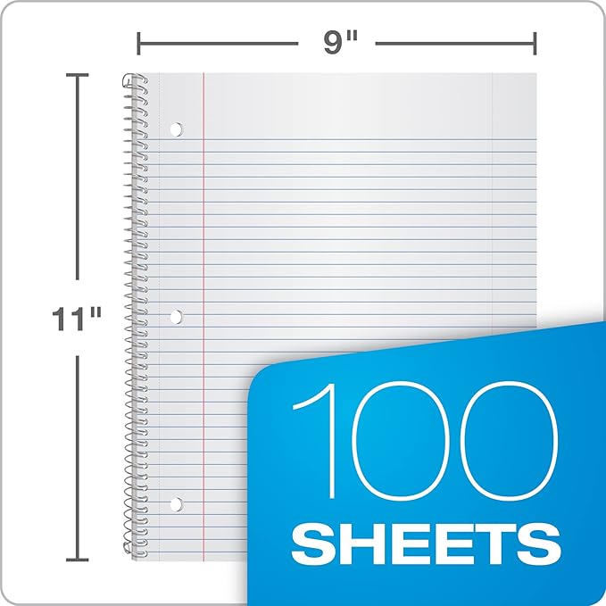 Oxford Spiral Notebook 8.5 X 11, Water Resistant Cover, 100 Sheets, College Ruled, 1 Subject - Pack of 12