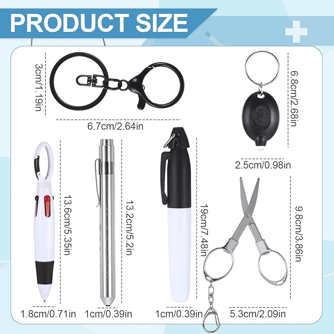 6 Pcs Nurse Pens for Badge Set,Nurse Badge Accessories with Reel Pen,Nursing Accessories Healthcare with Pens,Highlighter and Permanent Marker Pen and Led Keychain Foldable Scissors(Silver)