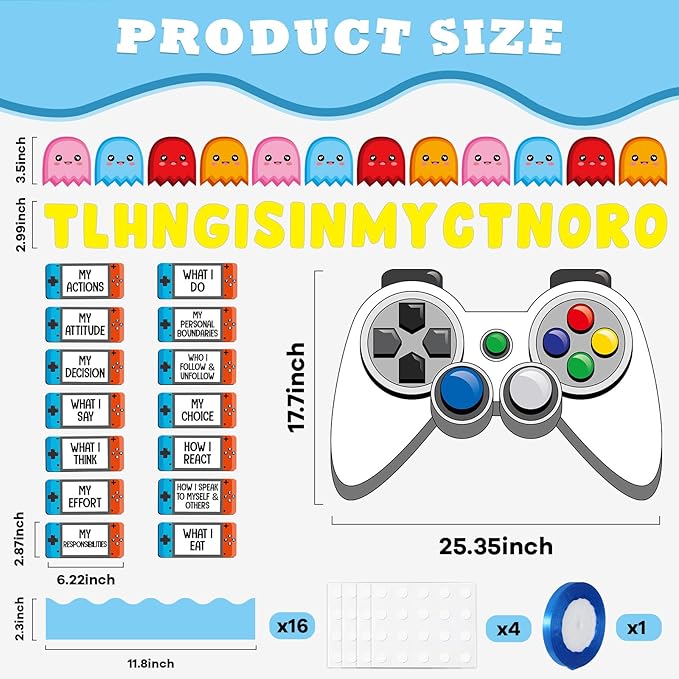 Video Game Theme Classroom Bulletin Board Decorations Set Growth Mindset Mental Health Inspirational Cutouts for School Students Teachers Chalkboard Things in My Control Theme Wall Decor