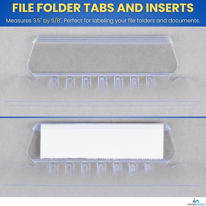1InTheOffice Clear Hanging Folder Tabs, and Inserts 3-1/2" x 5/8", 50/Pack (3 1/2")
