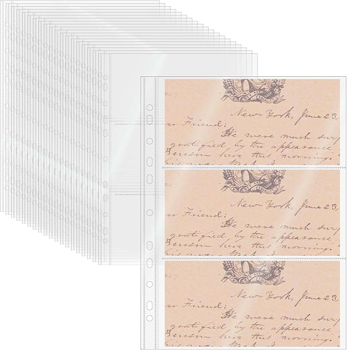Mogoostry A4 Clear Sheet Protectors 3 Pocket Binder Sleeves 20 Sheets 11 Holes Side Open Banknote Protector Currency Collection Page Protector