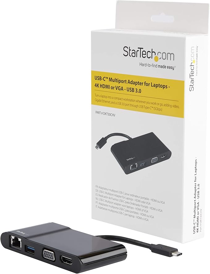StarTech.com USB-C Multiport Adapter - USB-C Travel Dock with 4K HDMI or 1080p VGA, Gigabit Ethernet, 5Gbps USB-A 3.0 - Discontinued, Limited Stock, & Replaced by DKT31CHVL (DKT30CHV)