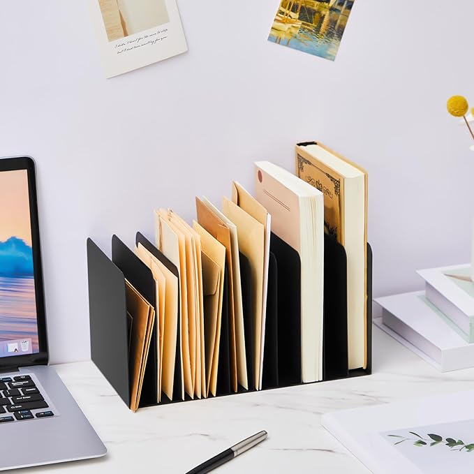 Suzile 2 Pcs Vertical Metal Desk File Organizer, 10 Compartments Desktop Document Sorter & Mail Holder for Office Home Classroom, 10.63 L X 5.79 W X 5.41 H, Black