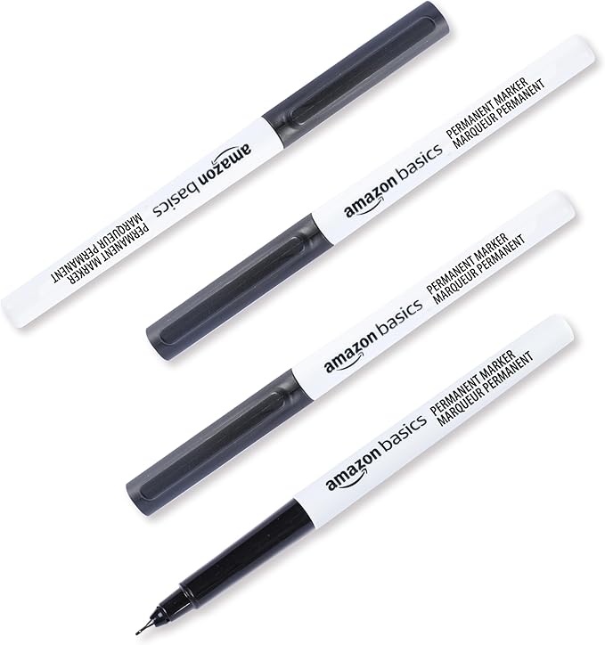 Amazon Basics Ultra Fine Point Permanent Markers for Drawing and Writing, Quick Drying, Fade Resistant, Black, 12-Pack