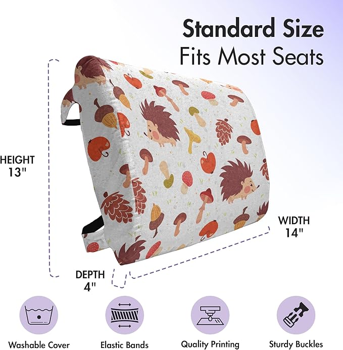 Ambesonne Mushroom Lumbar Back Support Pillow, Autumn Inspired Pattern with Natural Elements Hedgehogs Acorns and Apples, High Density Foam for Office Chairs Car Seats, 14" x 13", Burgundy White
