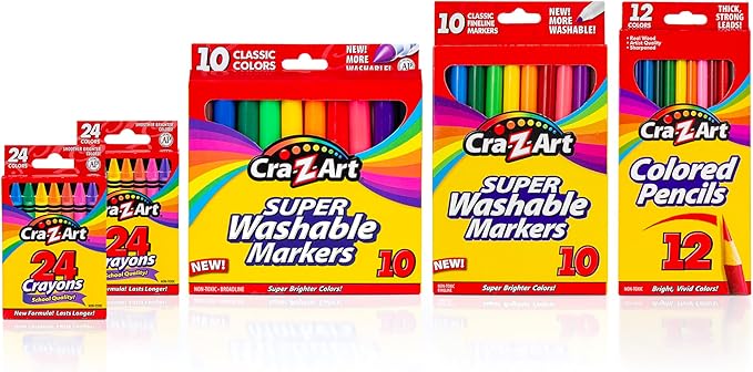 Cra-Z-Art Markers, Crayons, Colored Pencil Back To School Bundle for K-2nd Grade (Pack of 2)