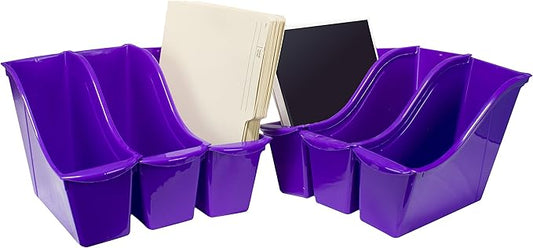 Storex Small Book Bin – Interlocking Plastic Organizer for Home, Office and Classroom, Purple, 6-Pack (71110U06C)