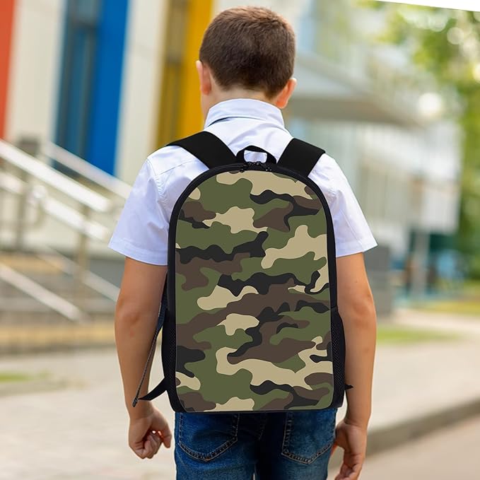 3PCS Camo Backpack Set for Boys, Lightweight Large Backpack with Lunch Box & Pencil Case, Camouflage Bookbag for Kids, Back to School Backpacks for Elementary & Middle School