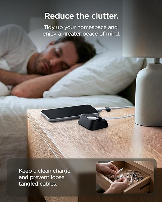 Spigen Magnetic Cable Holder Universal Cable Organizer with Magnetic-Clips Works with All Chargers, Cords Including USB-C, Lightning, HDMI, Apple Watch Chargers and More, LD103 - Black