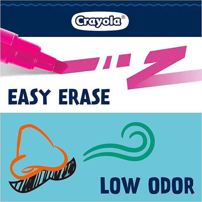 Crayola Take Note Dry Erase Markers for School (12ct) Teacher Supplies, Chisel Tip Whiteboard Markers, Essential Classroom Must Haves, Low Odor (Pack of 2)