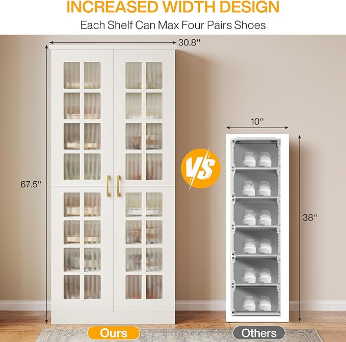 Tribesigns Tall Shoe Cabinet Set of 2, 8-Tier Shoe Storage with Adjustable Shelves, Modern Shoe Organizer Shoe Rack Cabinet for Entryway, Hallway, Closet, Living Room, White