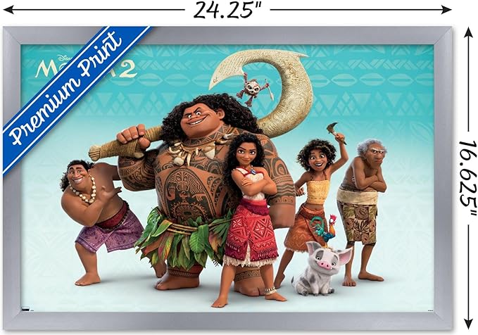 Disney Moana 2 - Group Wall Poster, 22.4L" x 14.7W", Silver Framed Version