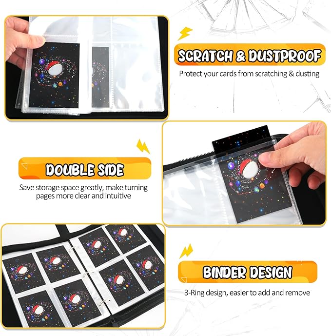 400 Pocket Trading Card Binder with 50 Removable Sleeves, Portable Zippered Card Holder, Collection Album Book Case Storage for MTG, TCG, Sports, Game Cards (Starlit Sky)