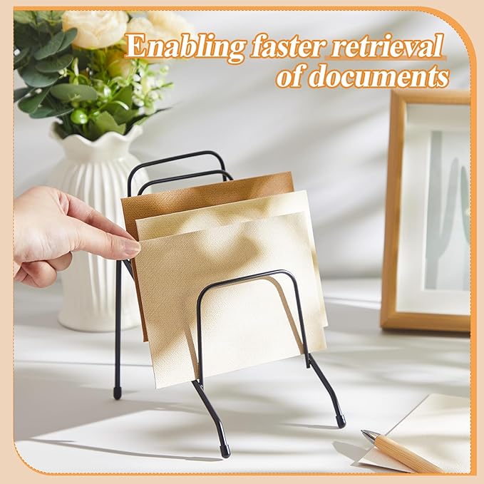 6 Pcs Metal Incline Desk Flip Organizer Rack Small Desktop File Sorter Wire Organizer Vertical Incline File Holder Stand for Mail Paper Book Magazine Filing Office Desk, 6 Sections