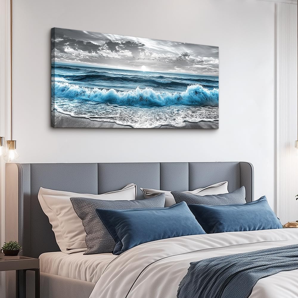ZUITINGHUA Canvas Wall Art For Living Room Wall Decor For Bedroom Office Wall Decoration Sea Wave Landscape Painting Black And White Pictures Artwork Room Aesthetic Home Decor 20x40 In