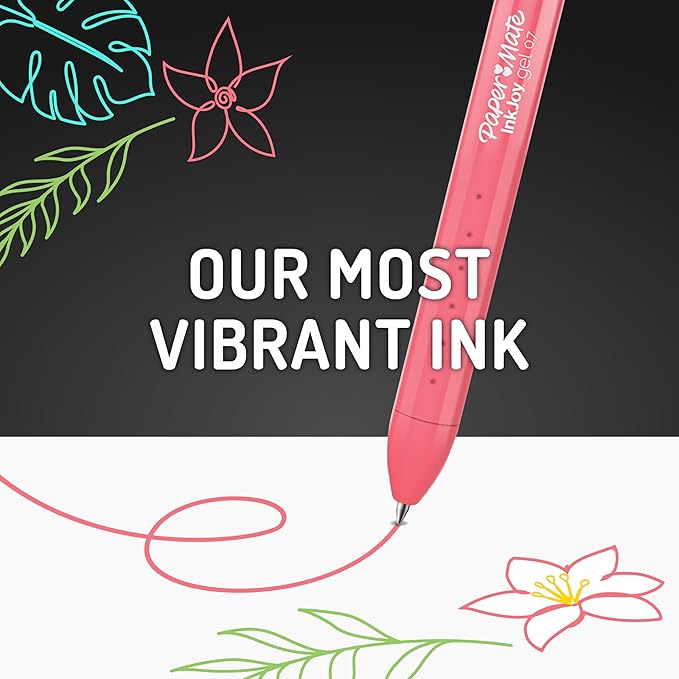 Paper Mate InkJoy Bright Gel Pens Medium Point (0.7mm) Retractable Assorted Opaque Ink Comfortable Grip Vivid Colors, (Pack of 12)
