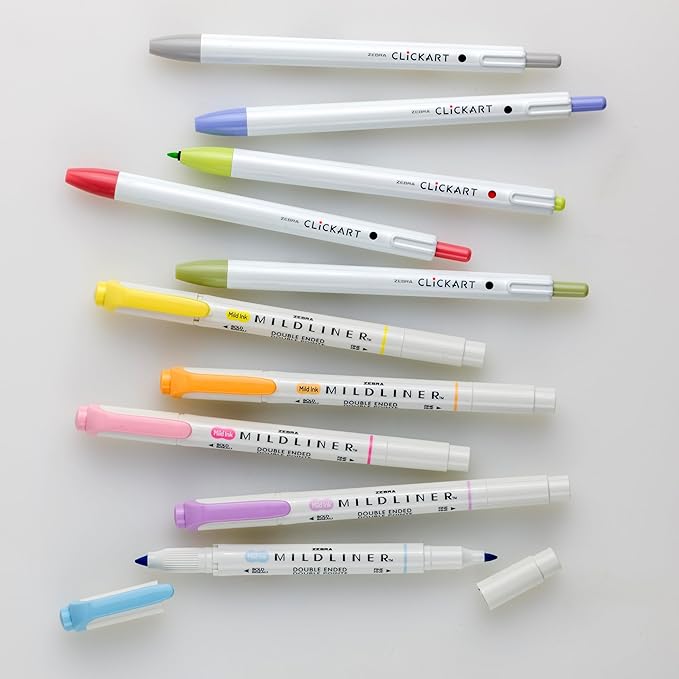 Zebra Pen - Creative 10-Pack Journaling Set - No Bleed Highlighters & CLiCKART Pens - Assorted Colors for Note-Taking, Bible Study, Bullet Journaling and Creative Planning (14010)