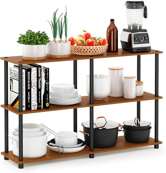 Furinno TURN-N-TUBE Storage Shelves, 3-Tier 47.4 Wide Book Shelf, Corner Shelf, Toolless Open Shelves, for Organization and Storage, Living Room, Garage, Home Office, Light Cherry