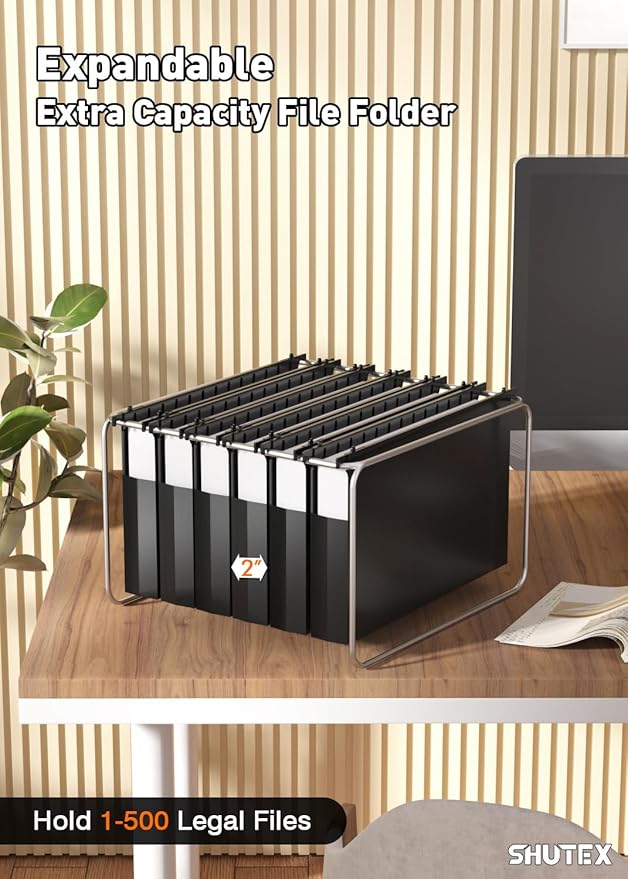 Extra Capacity Legal Size Hanging File Folders,12 Pack Reinforced Plastic Hanging Folder, Heavy Duty 2 Inch Expansion, Filing Cabinet Folders for Bulky Files, Medical Charts, Black