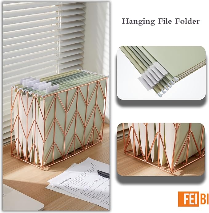 6 Pack Hanging Folder File Cabinet Organizer Letter Size 1/5 Cut Adjustable Label Decoration Home Office School Classroom, Green