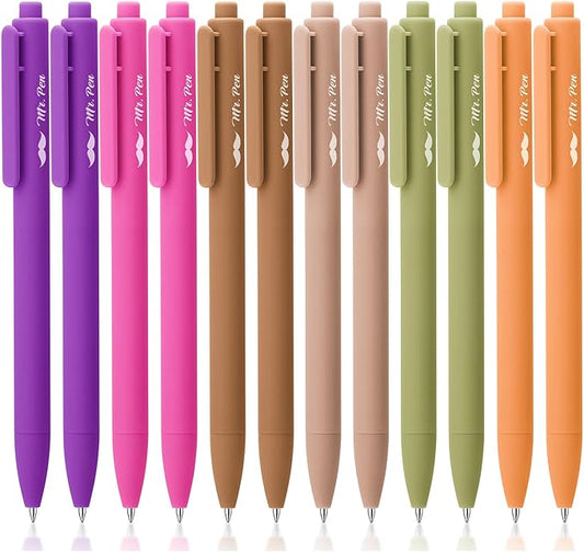 Mr. Pen- Retractable Gel Pens, 12Pack, Black Ink, Late Harvest Color Barrel Gel Pens Fine Point 0.5mm, Gel Ink Pens, Aesthetic Pens for Journaling Fine Tip Pens