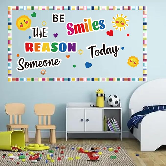 Welcome Back to School Bulletin Board Decorations, Bulletin Board Decor Sets for Smiley Face Classroom Decor, Boho Theme Back to School Decorations for Classroom(Be The Reason Someone Smiles Today)